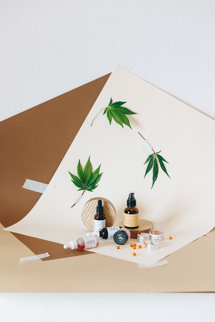 services-02 Stylish CBD and hemp products displayed with green leaves, perfect for natural wellness promotions.